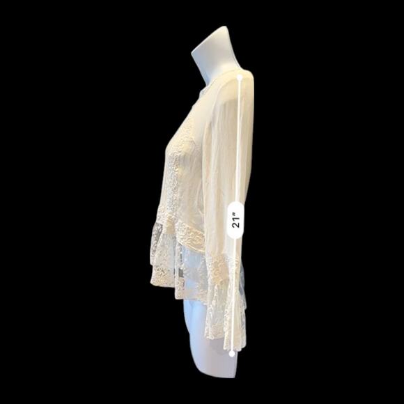 VTG April Cornell Boho Prairie Fairy Lace Bell Sleeve Blouse M Peasant Victorian - Picture 11 of 12